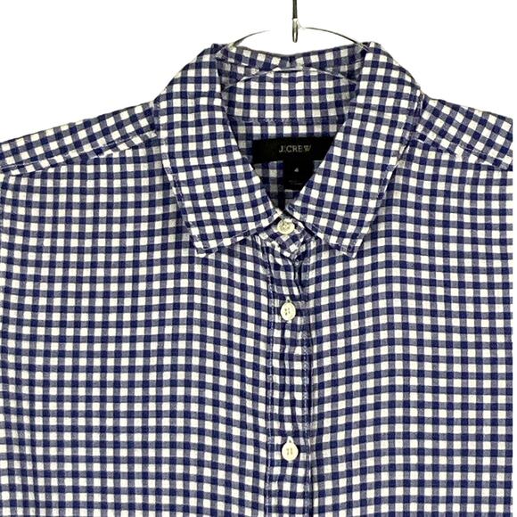 J. Crew Womens Boy Fit Crinkle Gingham Blue White Plaid Shirt Button Up sz 4 - Picture 5 of 10